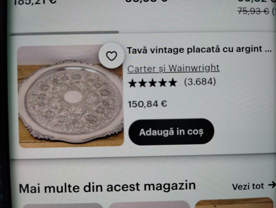 Tava frumos gravată din perioadă vintage, placată cu argint