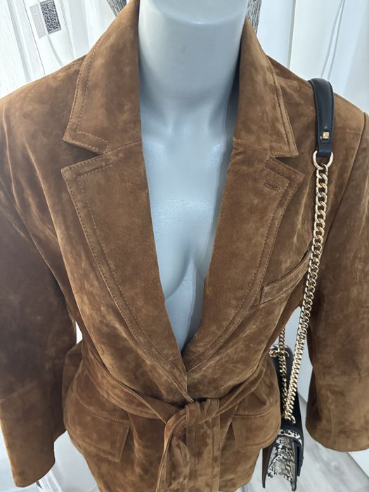 Sacou Zara Leather Collection din piele naturală întoarsă, nou, XS-S, camel cognac