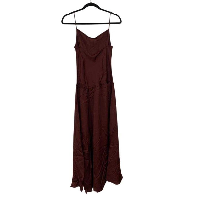 Massimo Dutti rochie nedie burgundy satin volan bretele