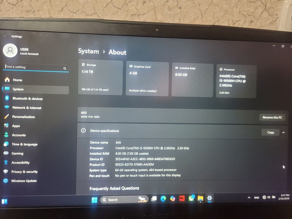 MSI GF63 THIN igravoy