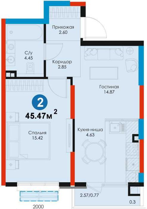 Мирзо-Улугбек | 2ком. квартира | ПВ 11 442у.е. | в месяц по 780у.е(S)