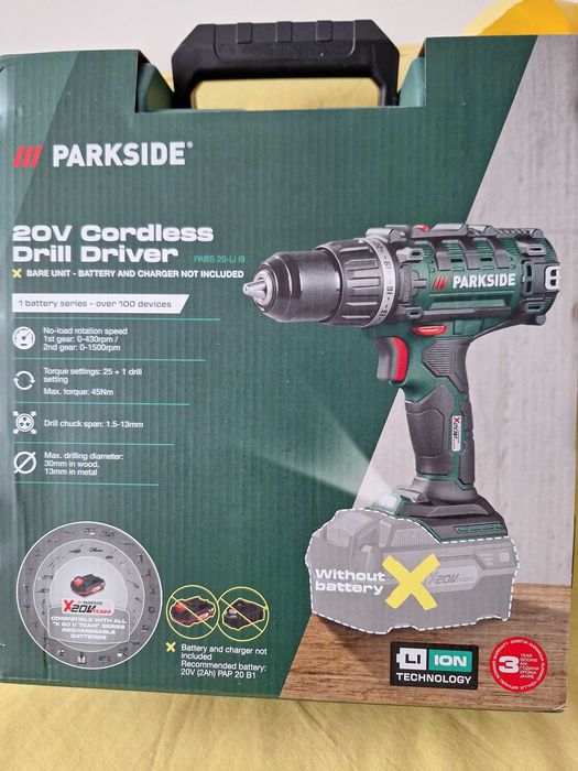Bormasina - Masina de gaurit si insurubat, Parkside PABS 20-Li I9, 45Nm, 2 trepte de viteza si geanta de transport fara acumulator/incarcator