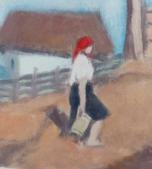 Tablou ulei - La fantana - semnat Baranyay