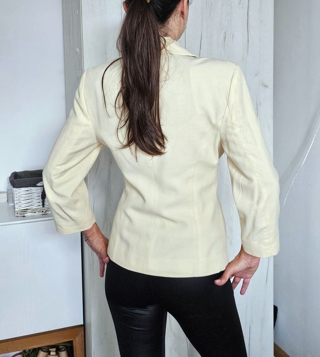 Sacou Mango MNG XS lyocell & in crem galben mustar slim fit nou elegant vară