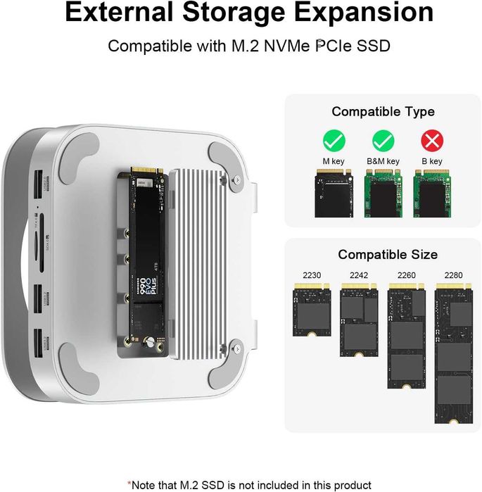 Qwiizlab алуминиев хъб стойка с SSD корпус за Mac mini M4 / M4 Pro