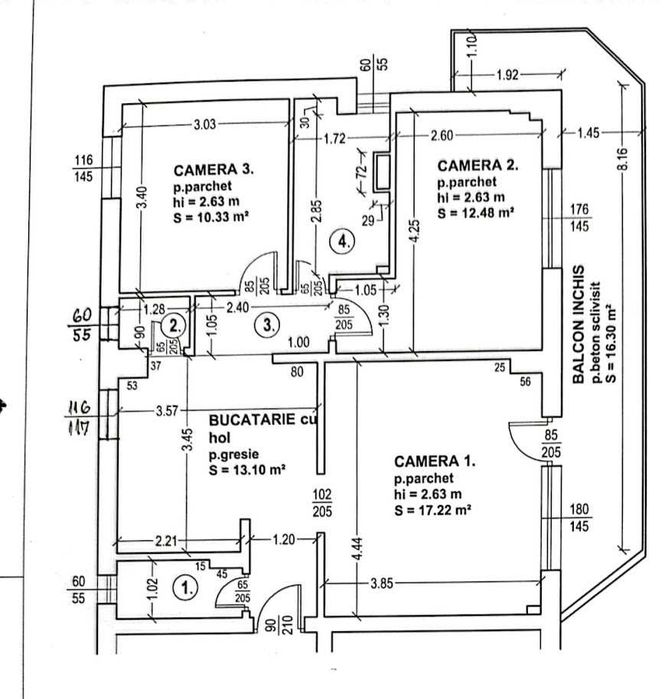 Apartament 3 camere Tudor etaj 2 cu balcon 16 mp zona Fortuna