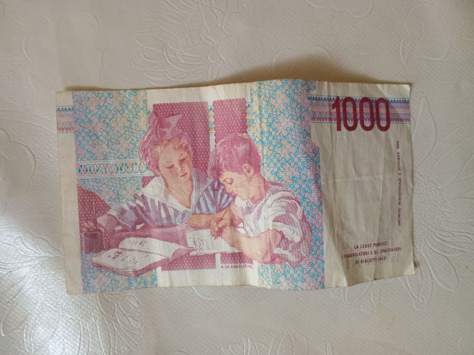 Vând bancnotă 1000 lire italiene