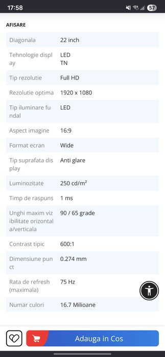 Monitor gaming LED TN LG 22", Full HD, HDMI, FreeSync, Negru, 22MK400H