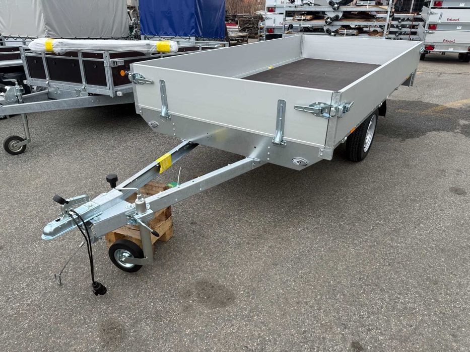 Remorca auto Eduard 750kg, obloane aluminiu, 1 ax / 2 axe, rabatare ALTA