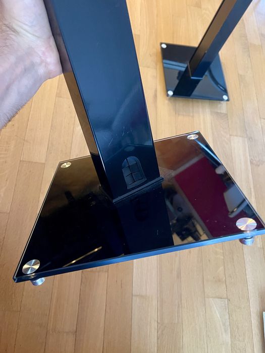 Standuri boxe Hi-Fi 73 cm – pereche, sticlă și metal, cablu ascuns