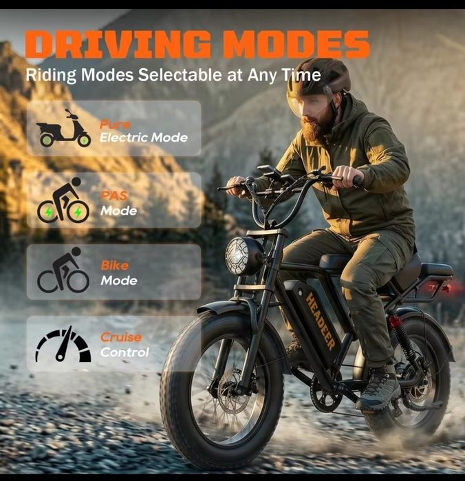 НОВИ! Електрически Велосипед HEADEER BK20 (750W, 48V 20Ah,50km/h) – Fat Bike E Bike