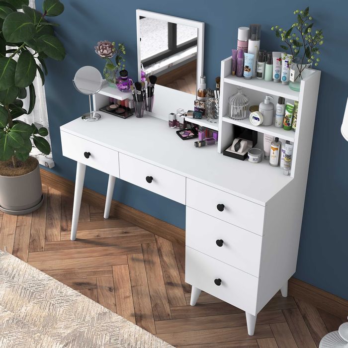 Тоалетка за гримове и бижута Puzzle-home 2293, ПДЧ, Бял,Бърза доставка - ПРОМО ЦЕНА!