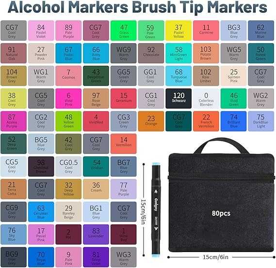 Алкохолни маркери, 80 цвята, перманентни арт маркери с двоен връх