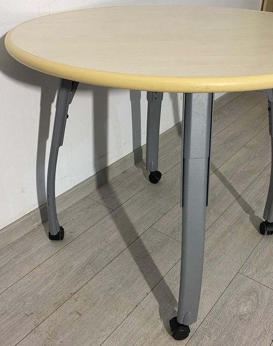 5 Buc. Masă Rotundă Reglabilă, Diametru Blat 90 cm; Birou cu Roți