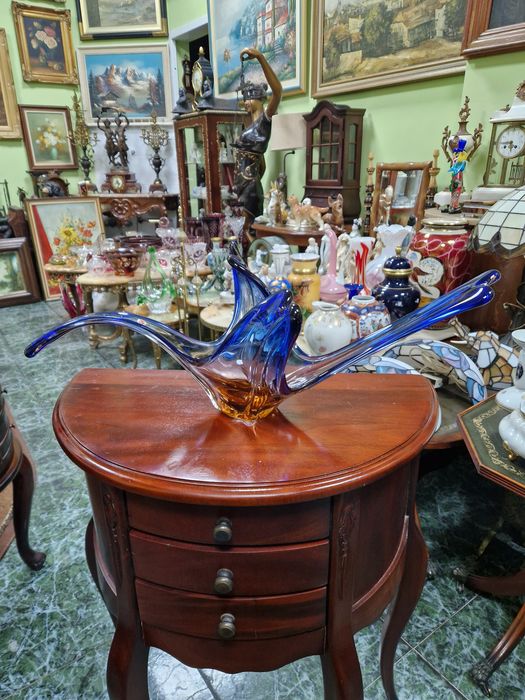 Уникална голяма антикварна италианска кристална фруктиера Мурано