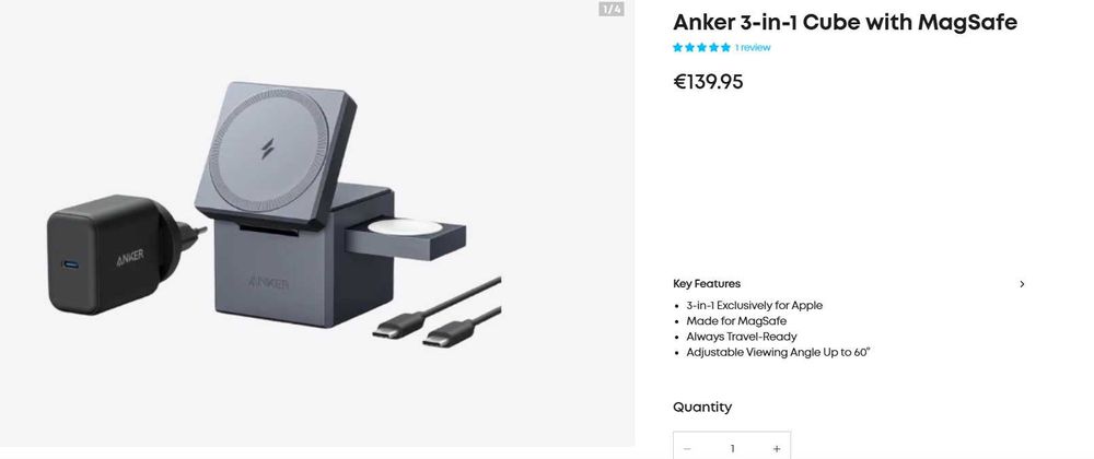 Anker зареждащо кубче 3в1 - Apple Watch, iPhone, Airpods с MagSafe