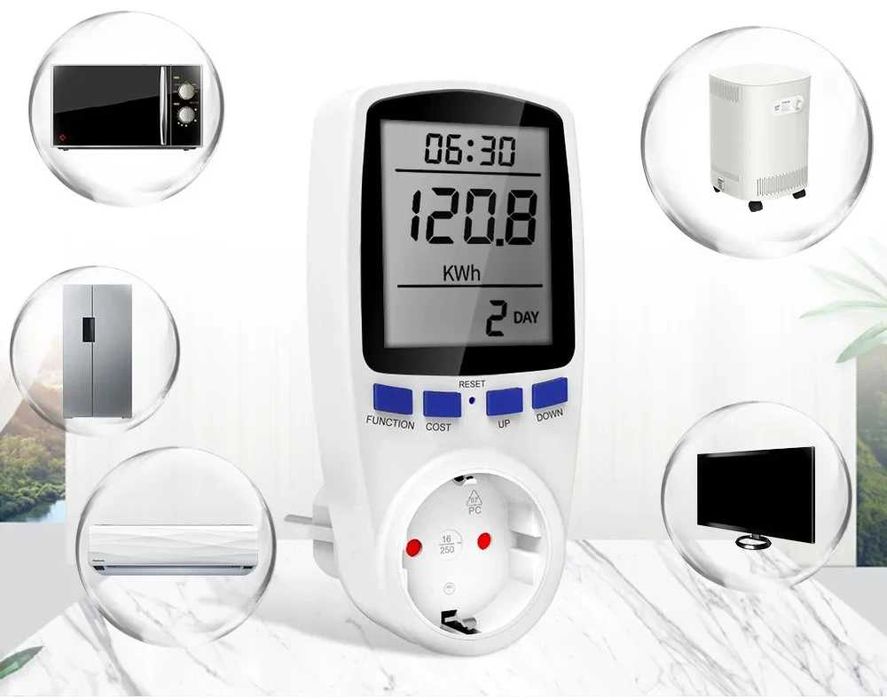 Ватметър Енергомер Контакт 220V LCD Измервател на Мощност и Консумация на Електроенергия, електромер