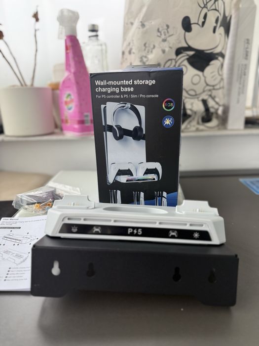 Kit suport perete pentru PS5 Slim,Pro/Incarcator Dual,Iluminare RGB