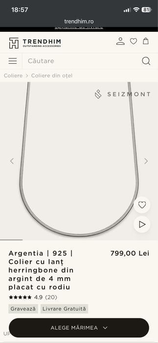 Colier argint placat cu rodiu