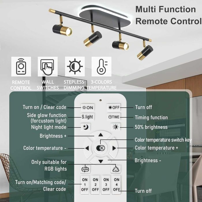 EIDISUNY LED димируеми таванни 4-посочни прожектори с дистанционно,30W
