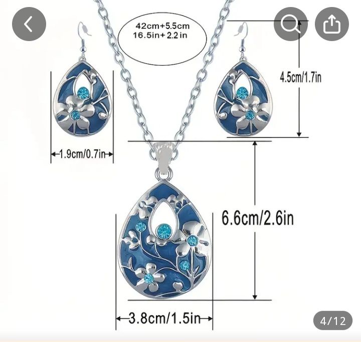 Елегантен Комплект Бижута: Обеци и Колие от Цинкова Сплав с Синьо-Лила