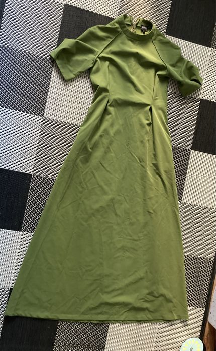 Rochie Bluzat Moda Urbana maxi verde retro cu maneci bufante