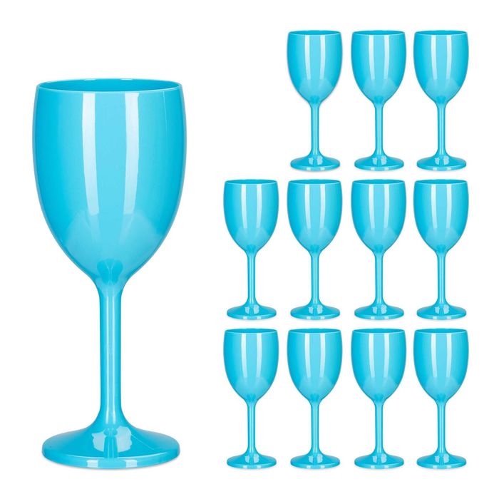 Set 12 Pahare vin din plastic incasabile 250 ml reutilizabile turcoaz