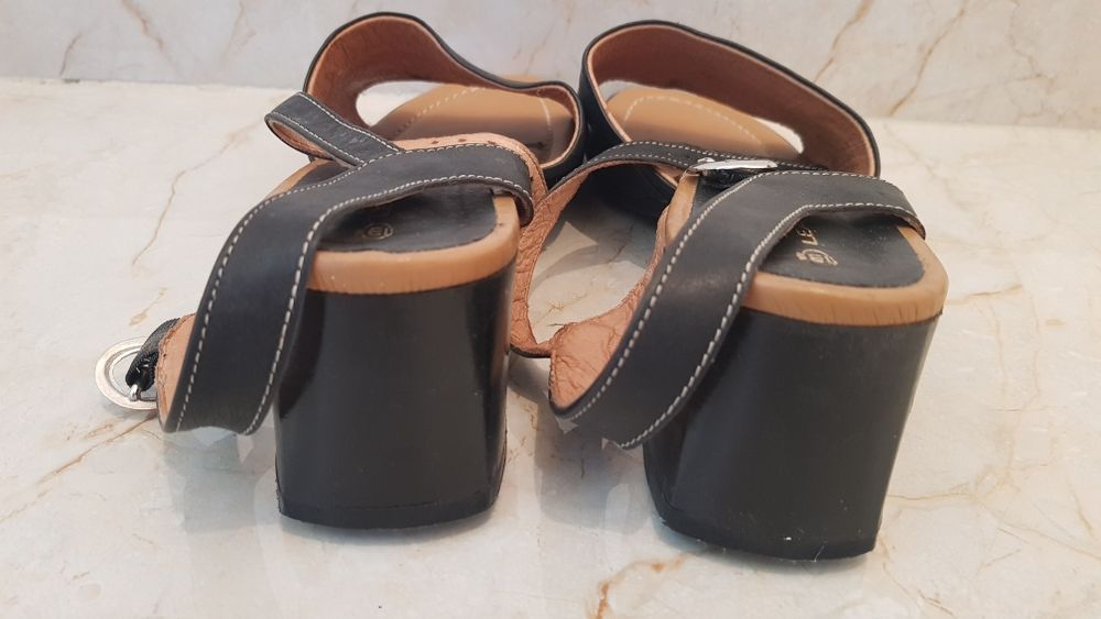 Sandale dama Lea Foscati piele natur negre toc gros Made in Italy 41