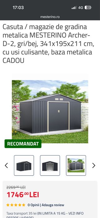 Casuta / magazie de gradina metalica MESTERINO Archer-D-2