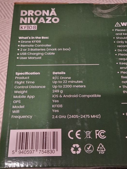 Dronă Nivazo KF108 GPS, cameră 4K, autonomie 22 min – NOUĂ