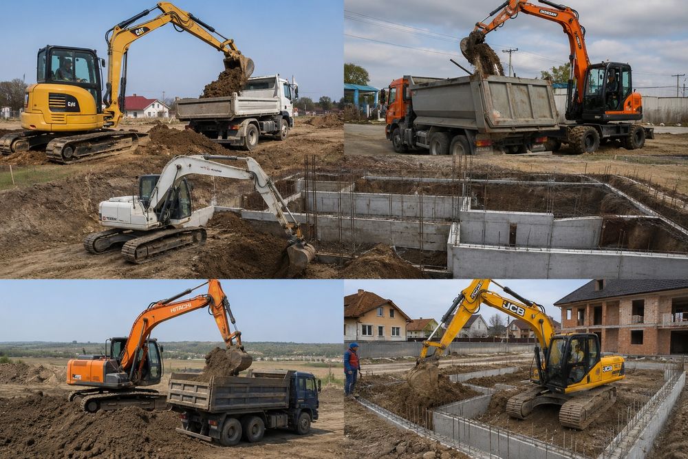 Închiriez prestez servici cu miniexcavator buldoxcavator bobcat picon motostivuitor săpături demolari case fosa beci escavator pret redus