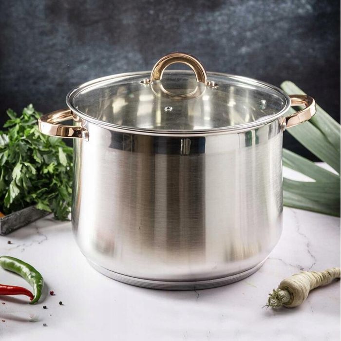 Oala din inox cu capac din sticla, diametru 24 cm, capacitate 8.6