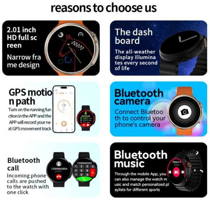 Ultra 9 Смарт Часовник 2024 - Безжично Зареждане, Bluetooth