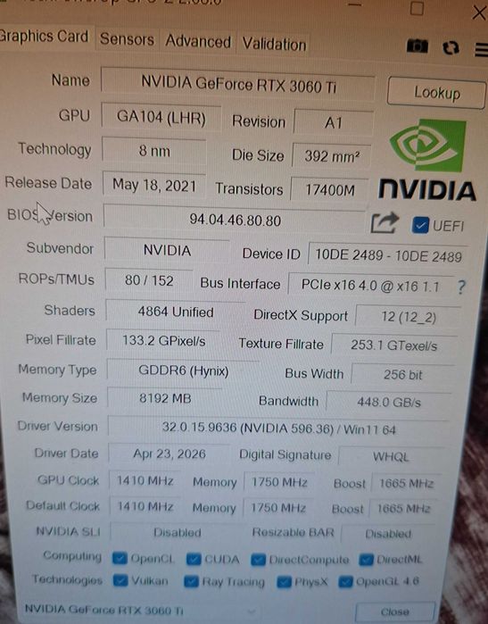 Продавам Palit RTX 3060 ti 8gb