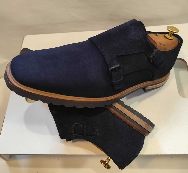 Pantofi monk 44 44.5 45 premium Strellson NOI piele naturala moal navy