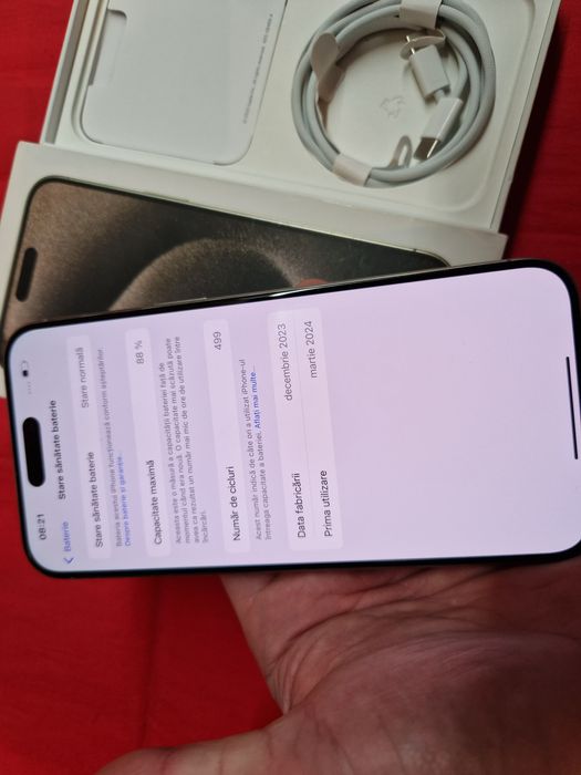 -Iphone 15Pro Max, ca Nou, 256Gb, 8Ram, ireprosabil, Bat:88%-499 ciclu