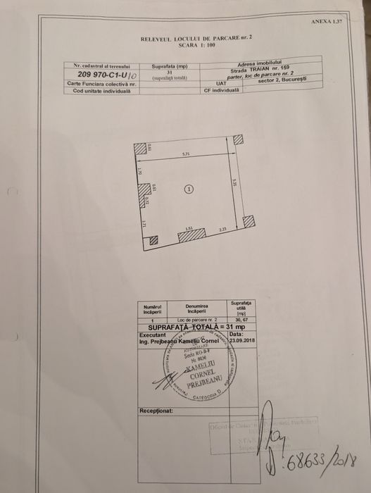 De vânzare 2 locuri de parcare și 2 camere tehnice(demisol)