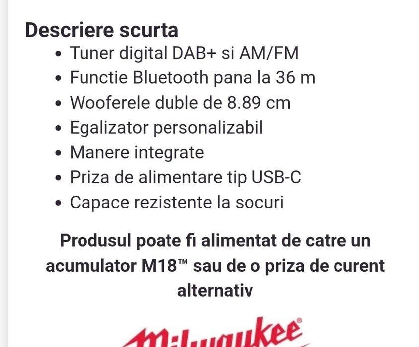 Radio Milwaukee, merge la baterie de 18V