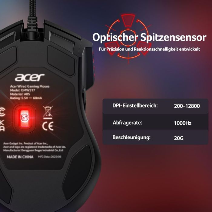 Mouse Gaming Acer OMW317 12800 DPI RGB 8 butoane programabile