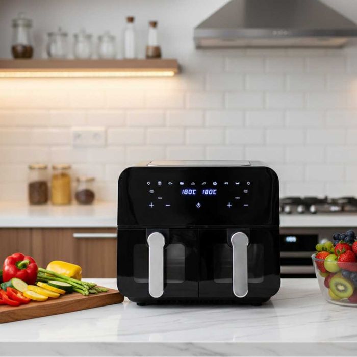 Двоен фритюрник Cheffinger с горещ въздух – 9 л дигитален дисплей 360°