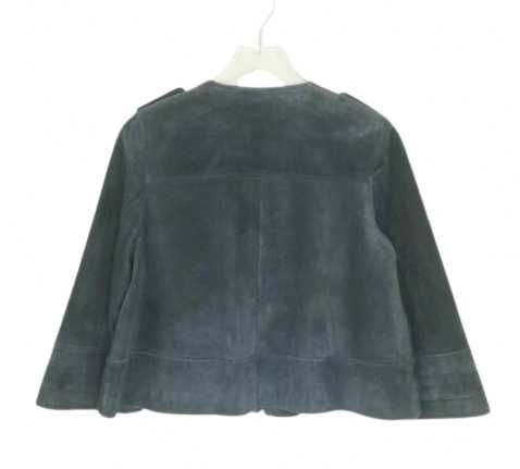 Ashley B Bernardo Късо Яке Естествена Кожа Велур Зелено Широк Ръкав М