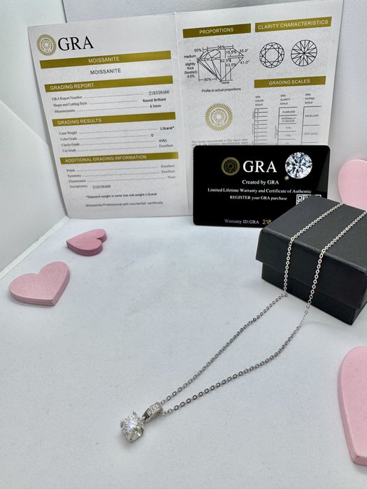 Сребърно колие с мойсанит (диамант) 1 карат