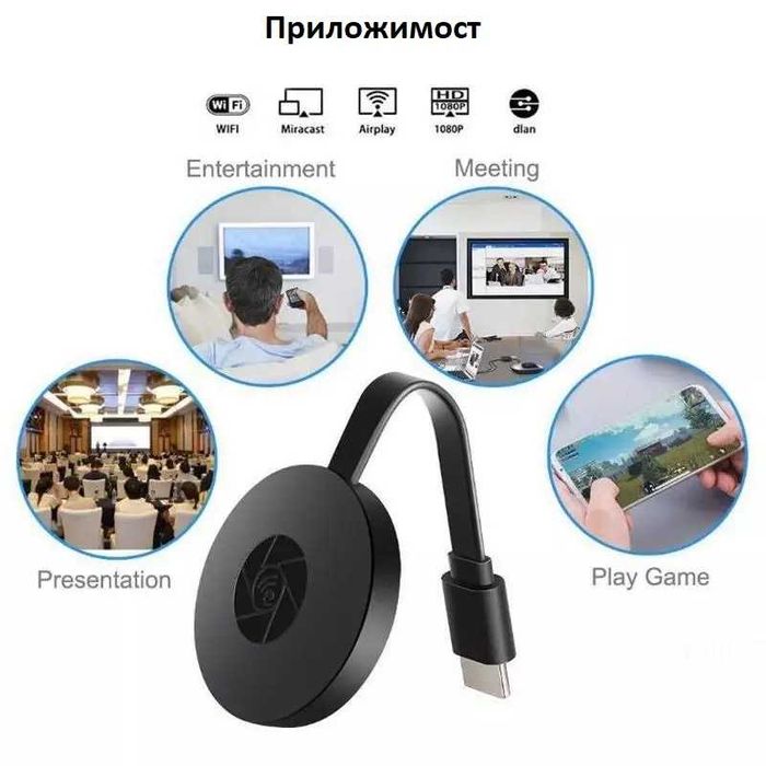 Безжичен приемник на картина от телефон към телевизор Chromecast