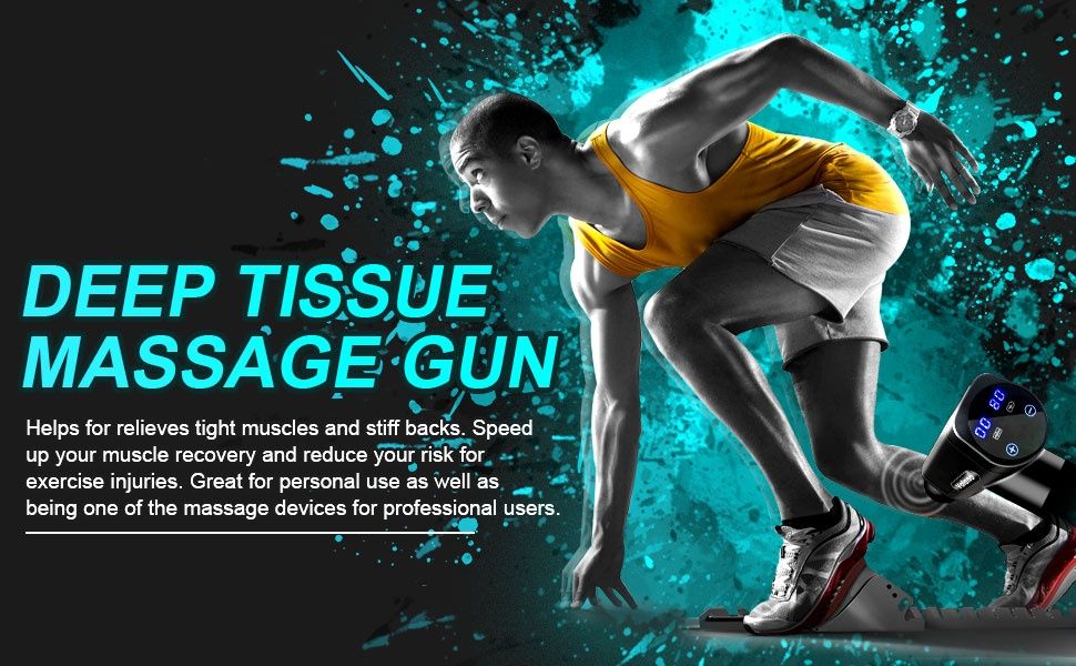 Масажен пистолет, 12 глави, 30 скорости, LCD екран, 6 часа автономност