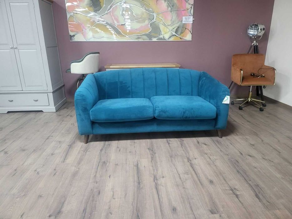 Дизайнерски син диван от плат голяма двойка