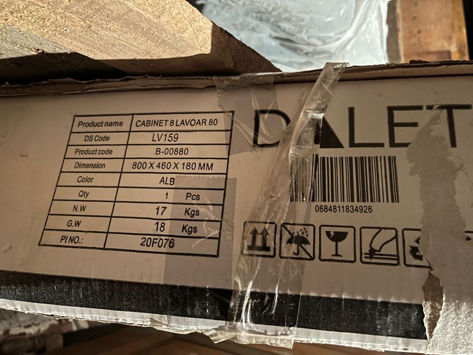 Lavoar baie, Dalet, cabinet 8, montaj incastrat, 80cm, finisaj alb