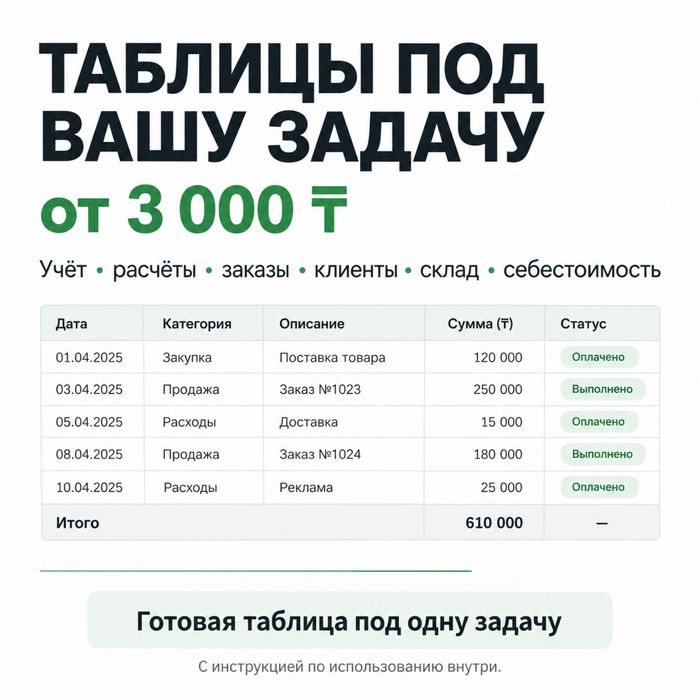 Таблицы под вашу задачу от 3000тнг