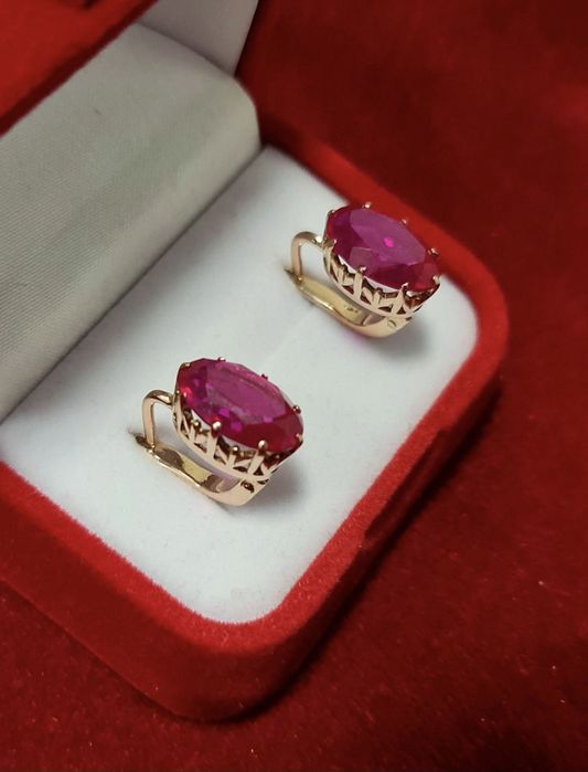 Золотые советские серьги с рубином 583 пробы