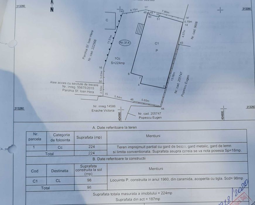 Teren central 224 mp cu contructie