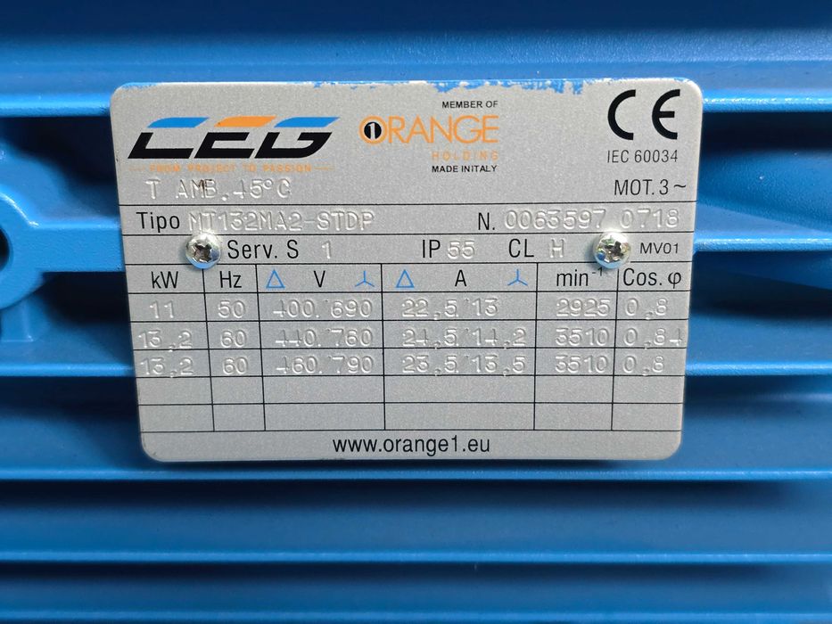 Motor Electric 11 kW CEG (Orange1) (Italia) - 3000 RPM - NOU - Clasa H